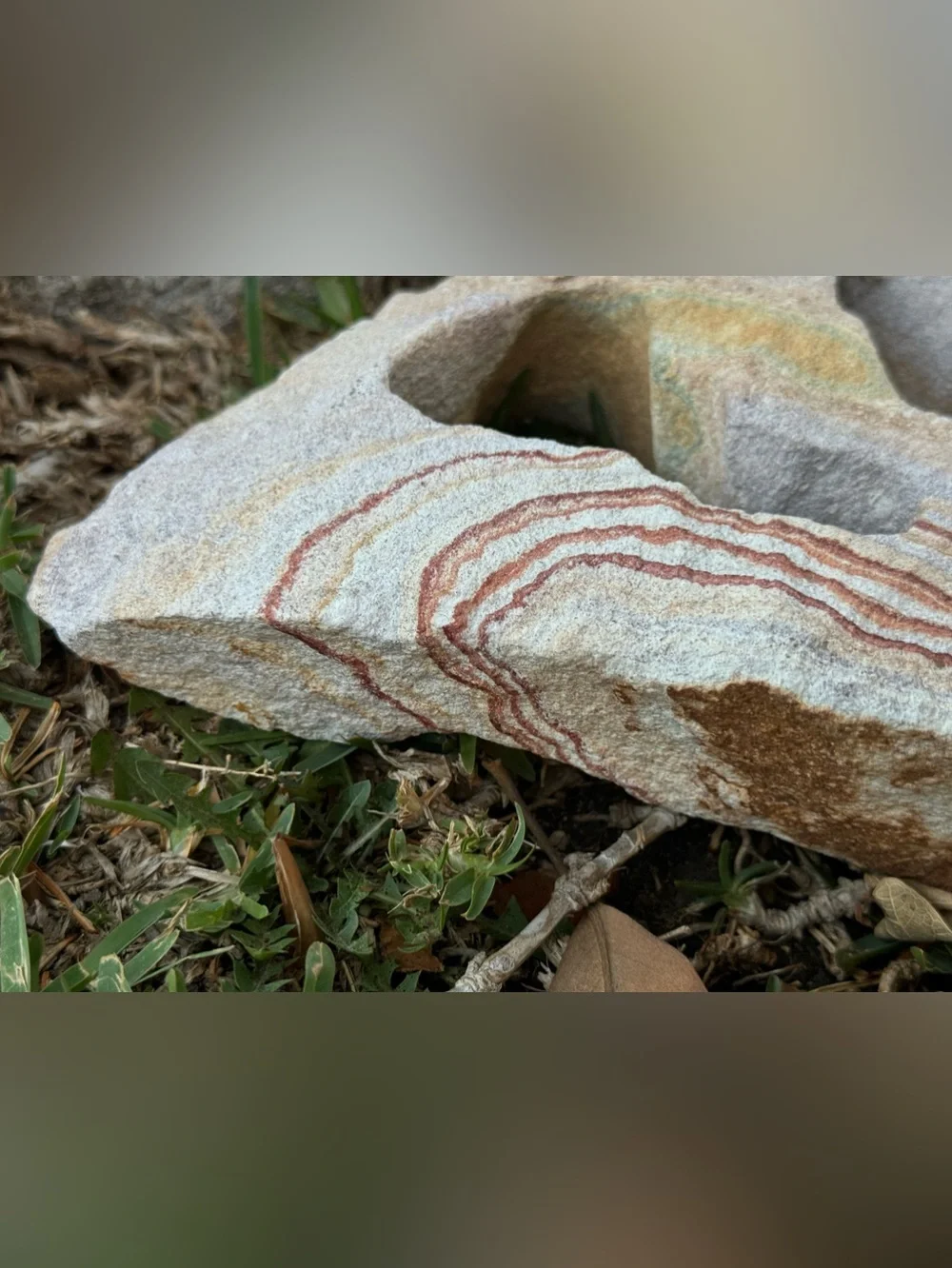 Natural Sandstone Decorative Rock w/ Red & Cream Striations for Aquarium or Tank